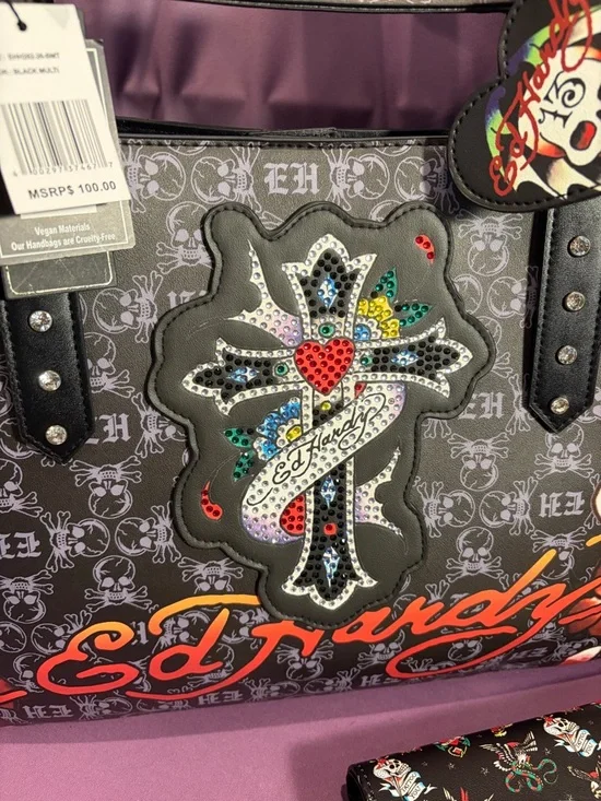 Ed Hardy Large Floral Tote Bag with Matching Wallet - Picture 6 of 14